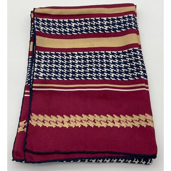 Echo 100% Pure Silk Scarf With Navy Houndstooth & Burgundy & Gold Stripes Design - Picture 4 of 5